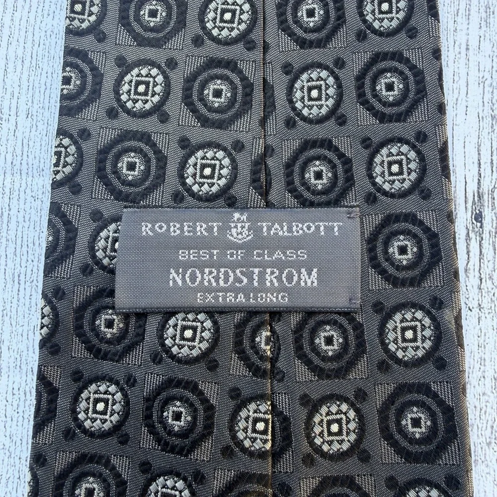 Robert Talbott Tie EXTRA LONG Best of Class Gray Geometric Floral Stylish Sharp - Picture 2 of 10
